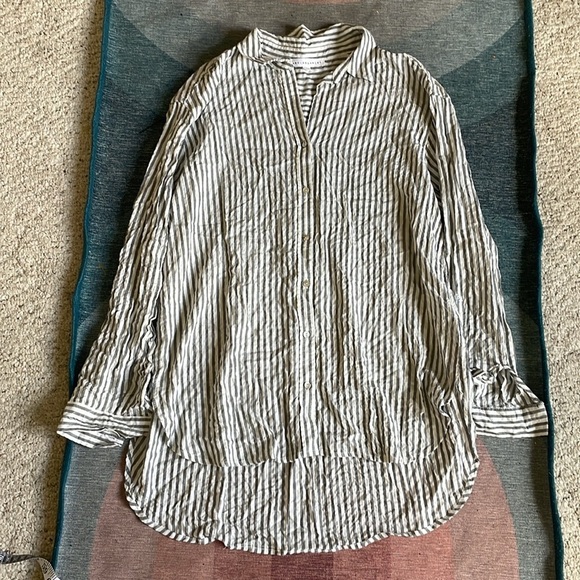 Jane + Delancey Coastal Gray Blue and White Striped Button Down Shirt - Picture 11 of 14